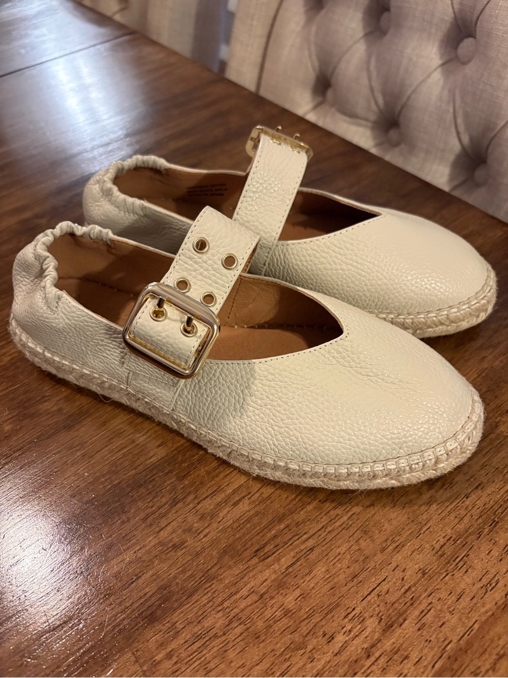 Jutelia Cream Mary Jane Espadrille with Gold Buckle